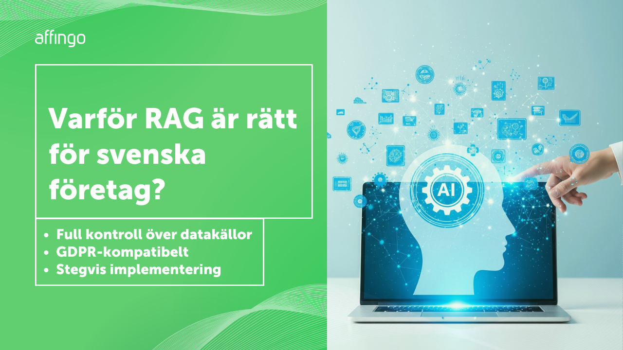 Blogg 1 Säker AI på egen data RAG gör AI säkert. Med egna datakällor får svenska företag kontroll, GDPR-efterlevnad och snabb ROI.